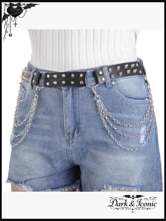 Punk Studded Waist Belt Gothic Pyramid Belt Faux Leather Adjustable main image 6